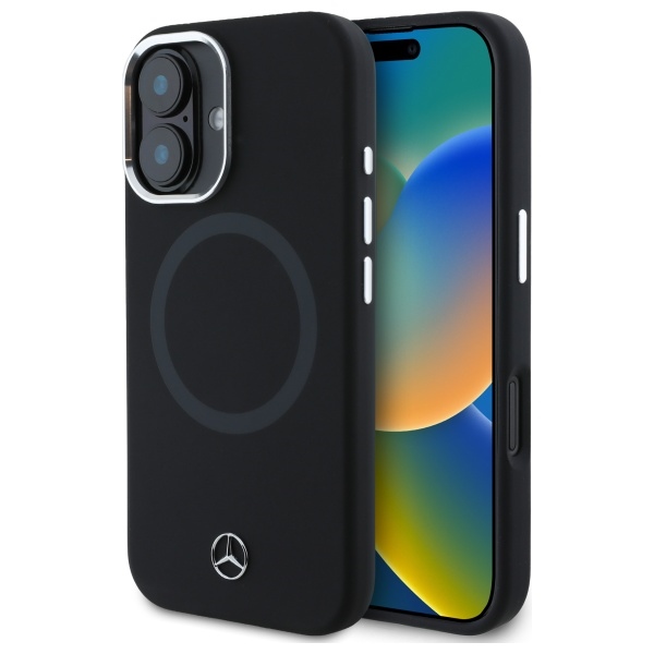 Mercedes MEHMP16S23SUTTK iPhone 16 6.1" juodas/juodas kietas dėklas Silikoninis Toninis Logotipas MagSafe
