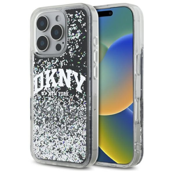 DKNY DKHCP16LLBNAEK iPhone 16 Pro 6.3" чёрный/чёрный жёсткий чехол Liquid Glitter Arch Logo