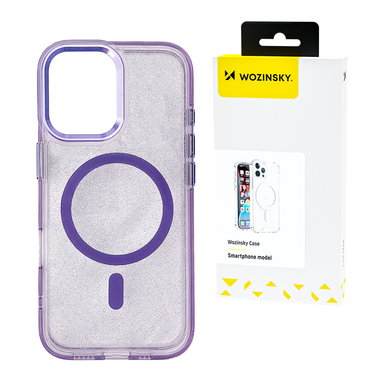 Wozinsky Blizgus dėklas telefonui MagSafe Samsung Galaxy S24 FE - violetinis su blizgučiais