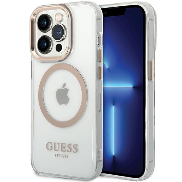 Guess metalinis kontūras Magnetinis dėklas iPhone 15 Pro Max - auksinis