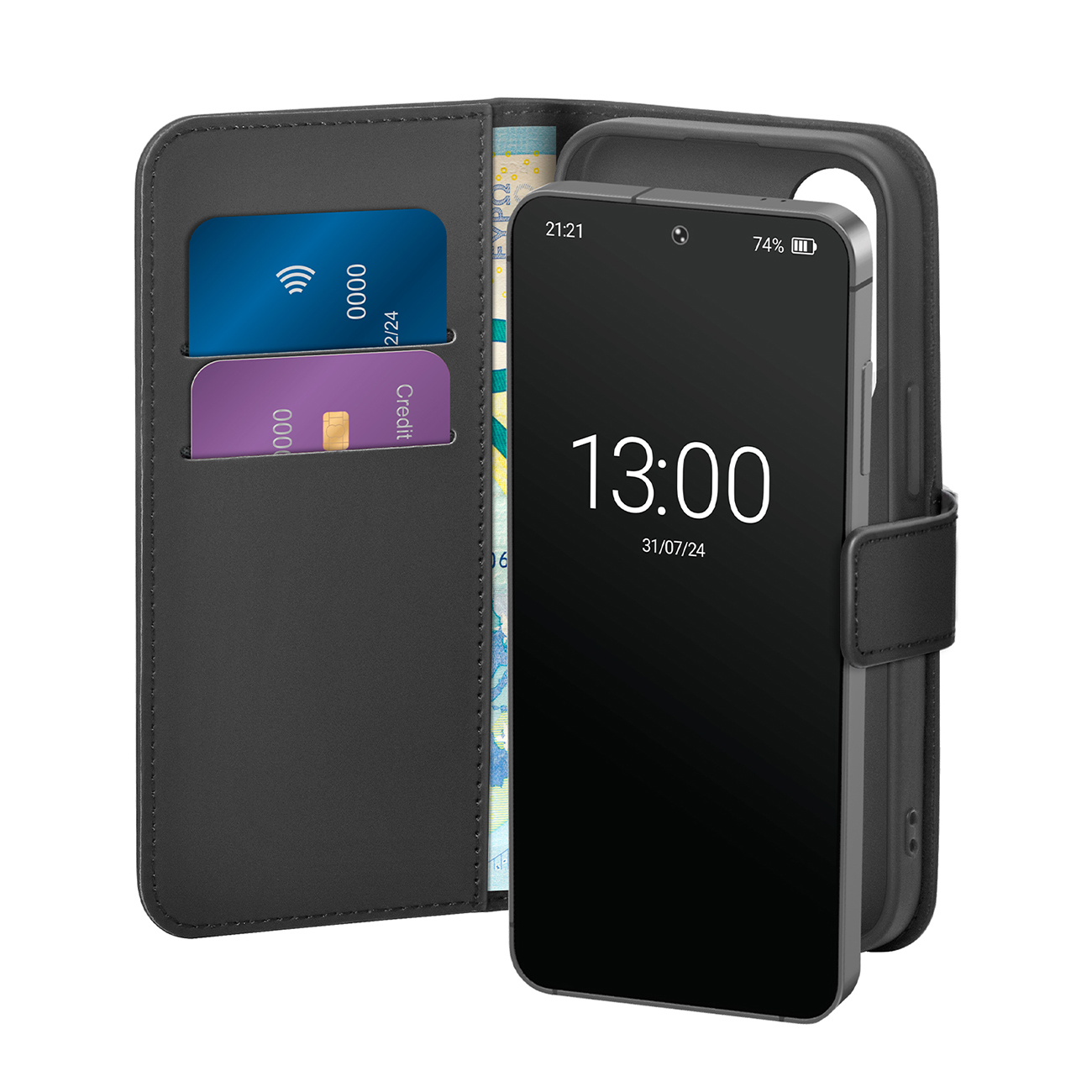 Puro atverčiamas dėklas su pinigine Samsung Galaxy S25 - juodas