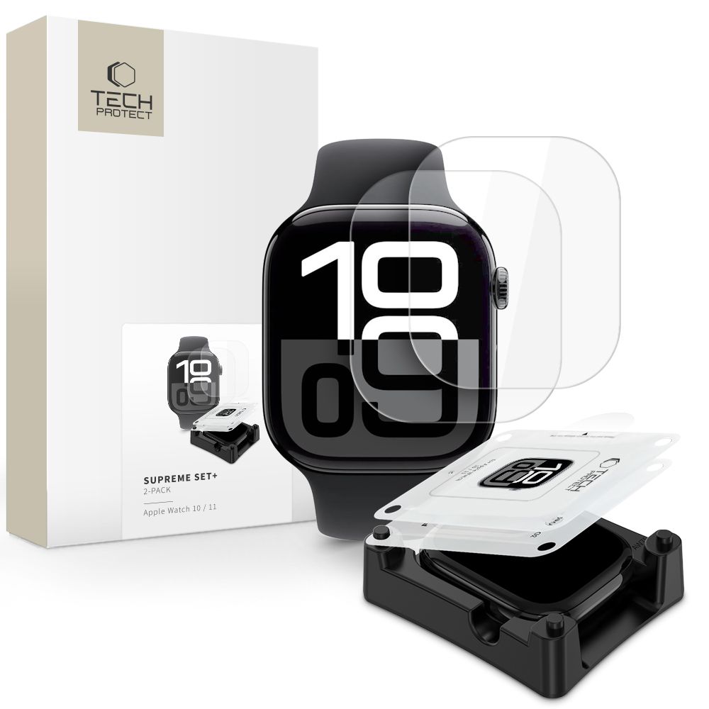 "Tech-Protect Supreme Hydrogel" hidrogelio plėvelės rinkinys, skirtas "Apple Watch 10" 42 mm laikrodžiui - skaidrus