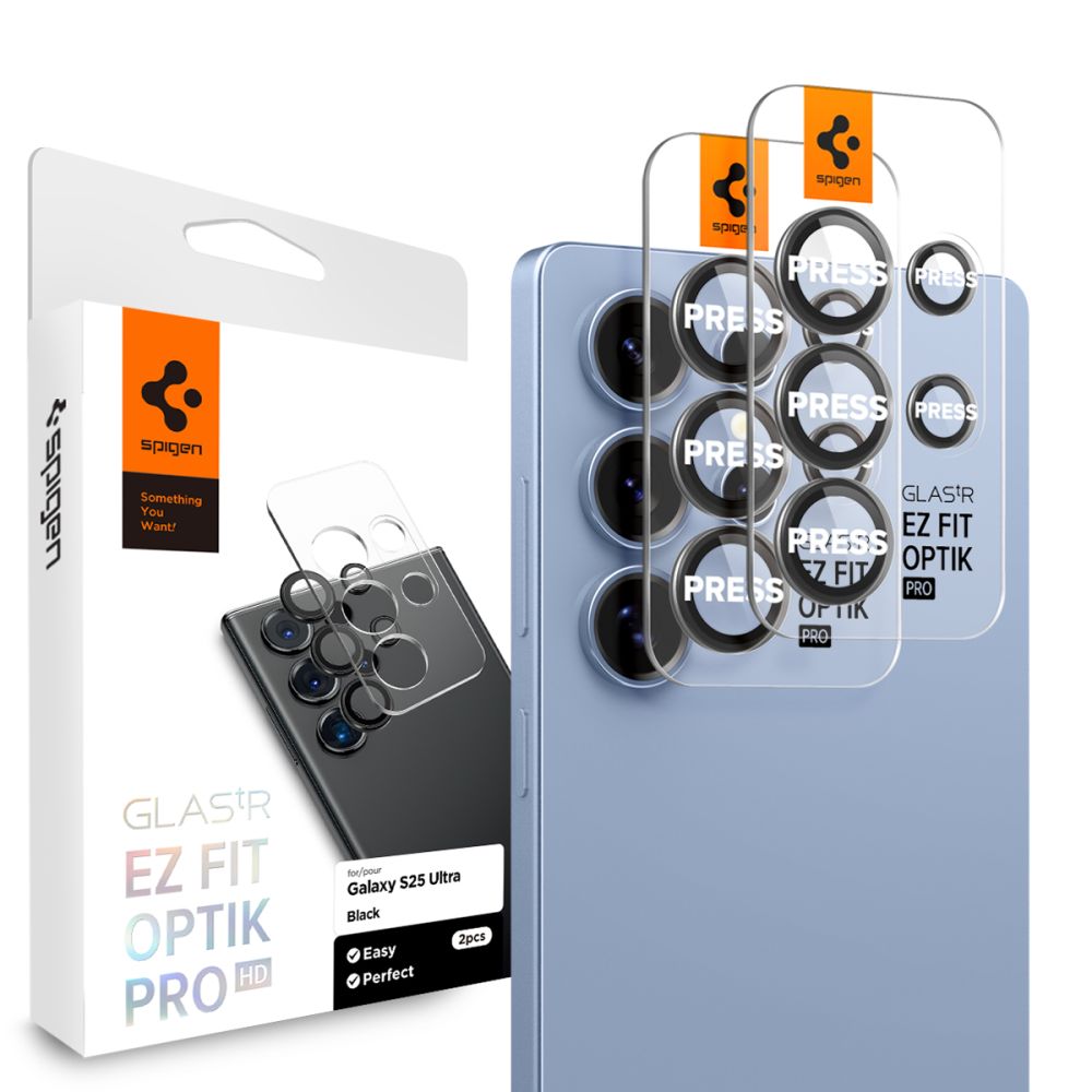 Spigen Optik Pro GLAS.TR EZ FIT 2-jų rinkinys Kameros dangtelis Samsung Galaxy S25 Ultra - juodas