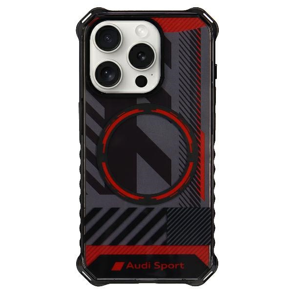 Audi IML Sport Magnetinis dėklas telefonui iPhone 15 Pro Max 6.7" juodas/juodas kietas dėklas AU-IMLMIP15PM-RSQ/D2-BK