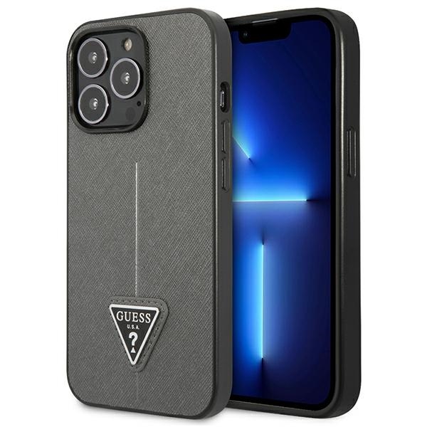 Guess Saffiano trikampio logotipo dėklas telefonui iPhone 13 Pro Max 6.7" - sidabrinis