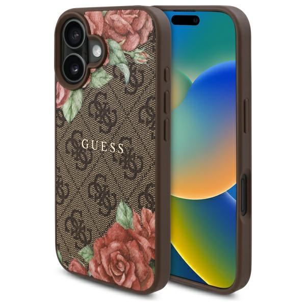 Guess GUHMP16SP4ROPEMCW iPhone 16 6.1" rudas/rudas kietas dėklas 4G Gėlių Raštas Magnetinis