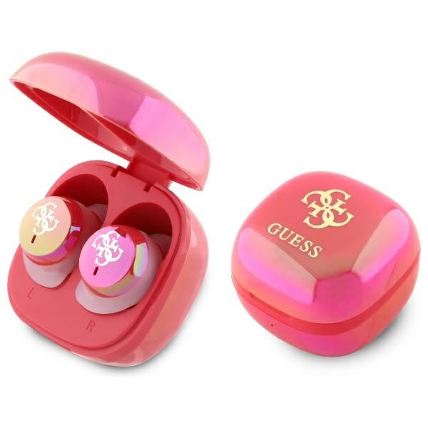 Guess Bluetooth ausinės GUTWSJ144ESF TWS + įkrovimo stotelė fuksijos/fuksijos perlamutrinės 4G spausdintas logotipas