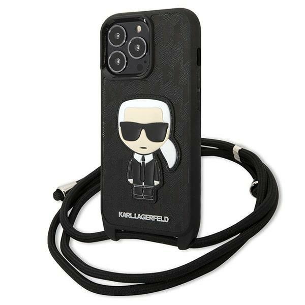 Karl Lagerfeld odinis monogramos lopas ir virvelė Iconik dėklas iPhone 13 Pro / 13 - juoda