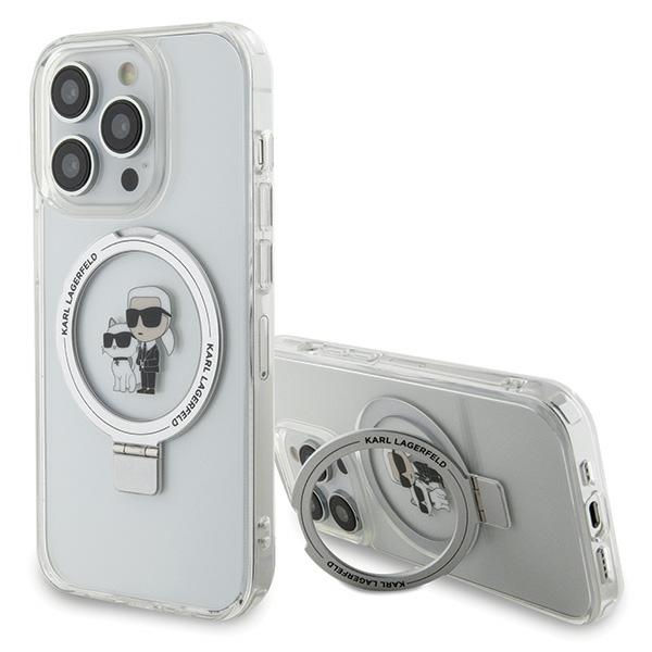 Karl Lagerfeld KLHMP15LHMRSKCH iPhone 15 Pro 6.1" baltas/baltas kietas dėklas Žiedas stovas Karl&Choupette MagSafe