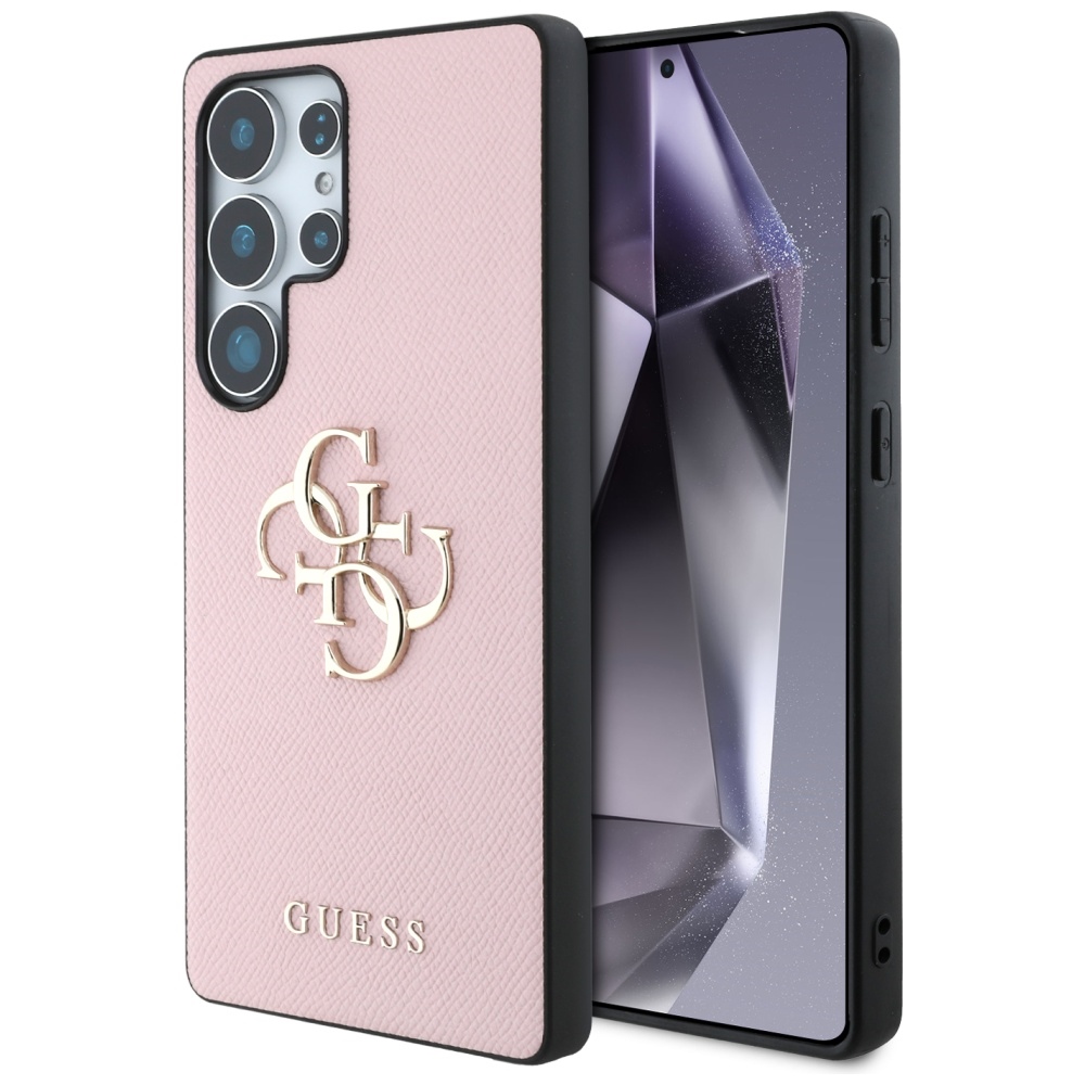 Guess Grained Big 4G Logo Small Classic Logo чехол Samsung Galaxy S25 Ultra розовый