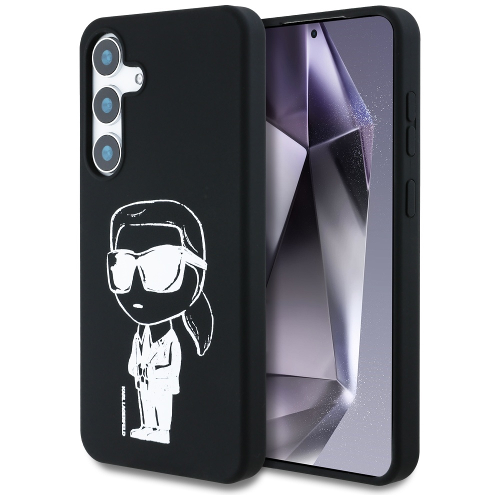 Karl Lagerfeld silikoninis grafiti Ikonik logotipas su magnetiniu Samsung Galaxy S25 dėklas juodas
