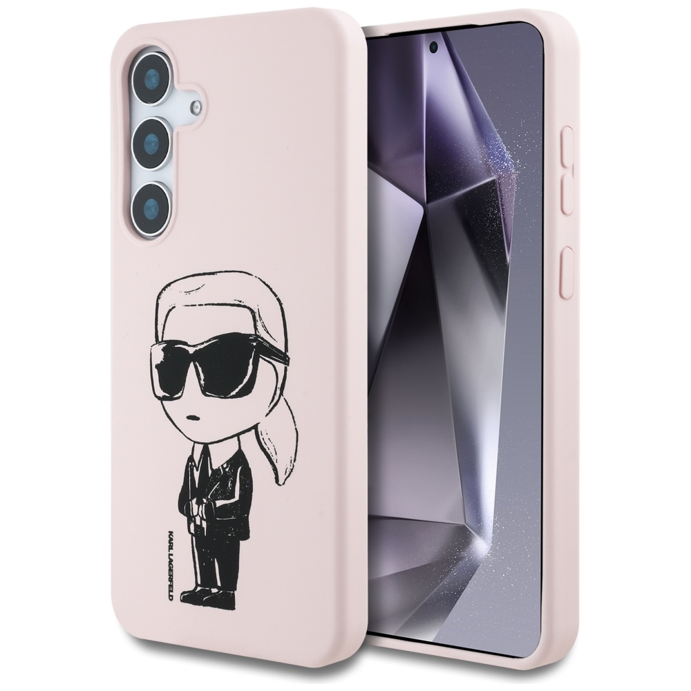 Karl Lagerfeld silikoninis grafiti Ikonik logotipas su magnetiniu Samsung Galaxy S25 dėklas rožinis