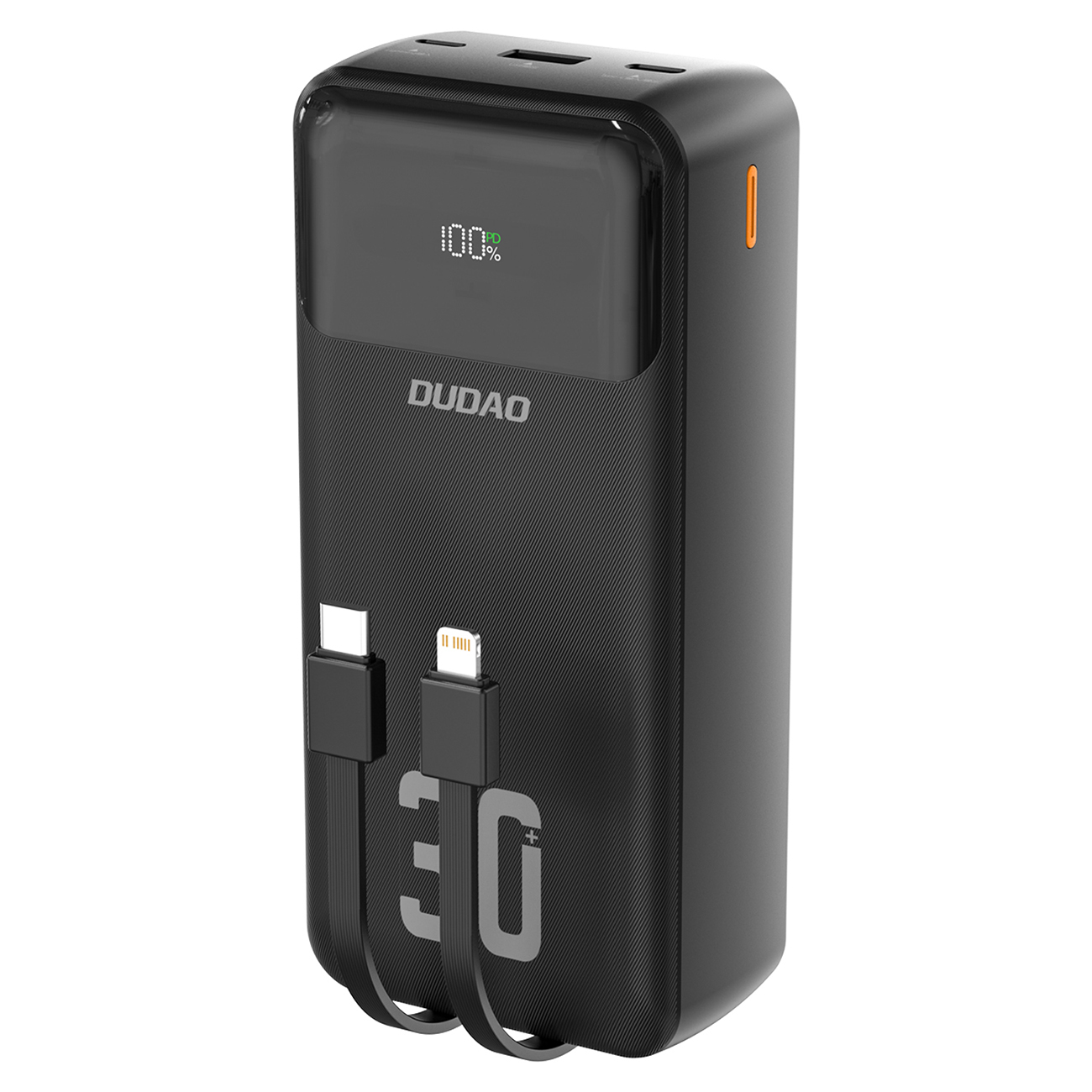 Dudao K15MAX 30000mAh PD 22.5W Išorinė baterija su įmontuotais kabeliais - juoda