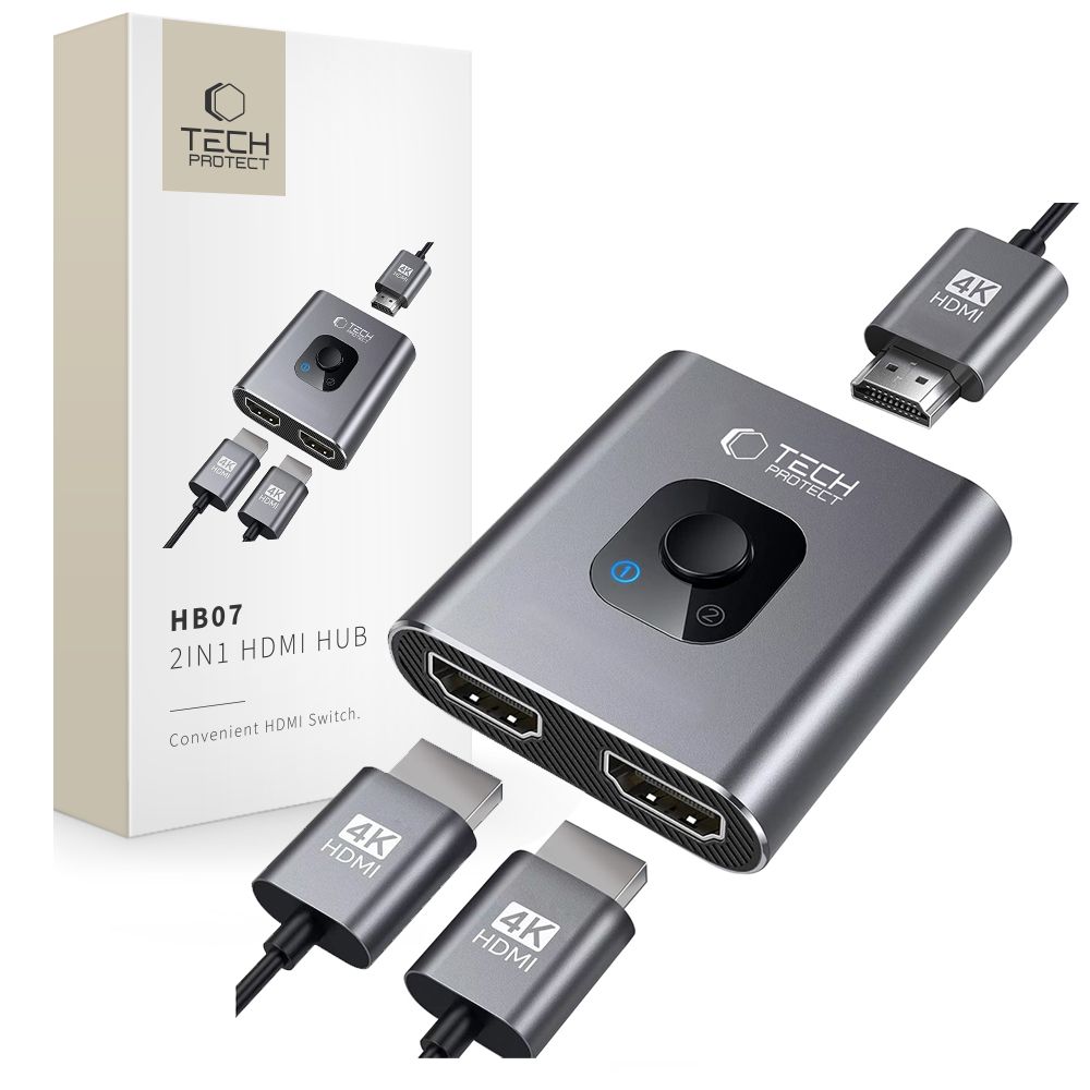 Tech-Protect HB07 HUB adapteris 2in1 HDMI 4K 60Hz - pilkas