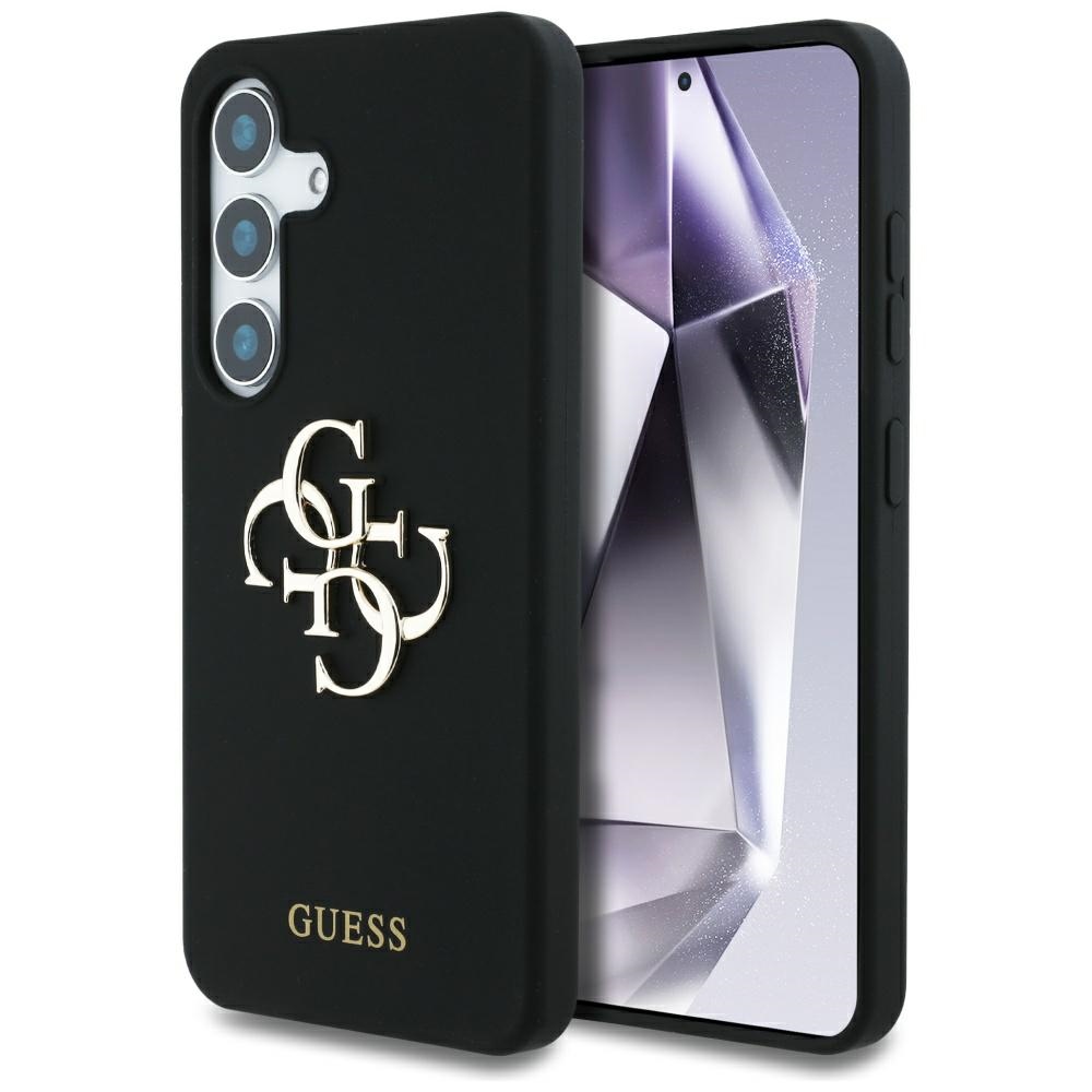 Guess Silikoninis Didelis 4G Logotipas apačioje su užrašu dėklas Samsung Galaxy S25 - juodas