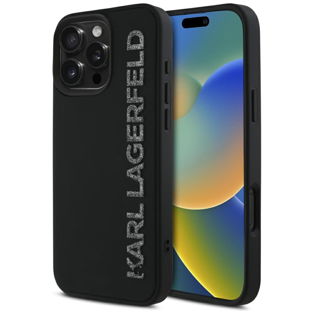 Karl Lagerfeld HC 3D Guminis Pailgintas Blizgus iPhone 16 Pro dėklas - juodas