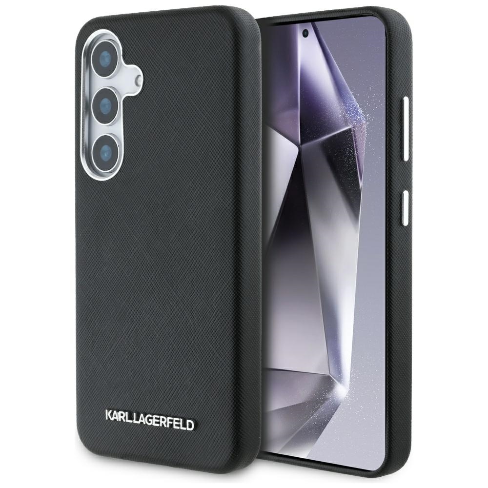 Karl Lagerfeld Saffiano Pilnai Apgaubtas Pailgintas Metalinis Logotipas Magnetinis dėklas Samsung Galaxy S25 - juodas
