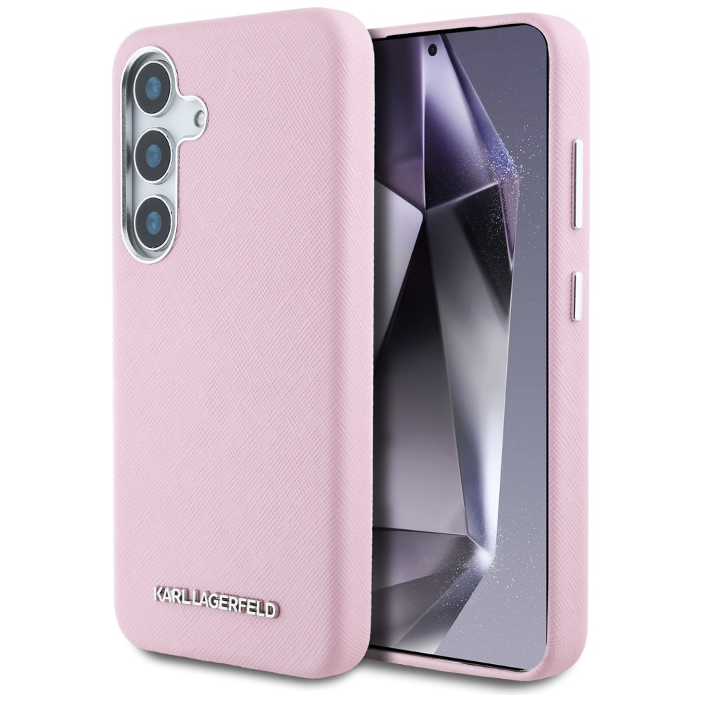 Karl Lagerfeld Saffiano Pilnai Apgaubtas Pailgintas Metalinis Logotipas Magnetinis dėklas Samsung Galaxy S25 - rožinė