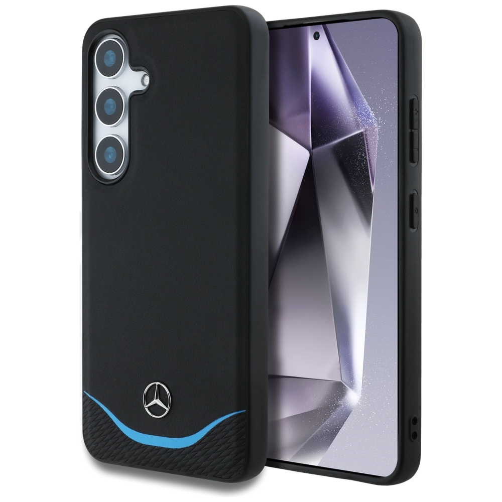 Mercedes Odinis Kontrastingas mėlynas Horizontalus kreivės Magnetinis dėklas Samsung Galaxy S25 - juodas