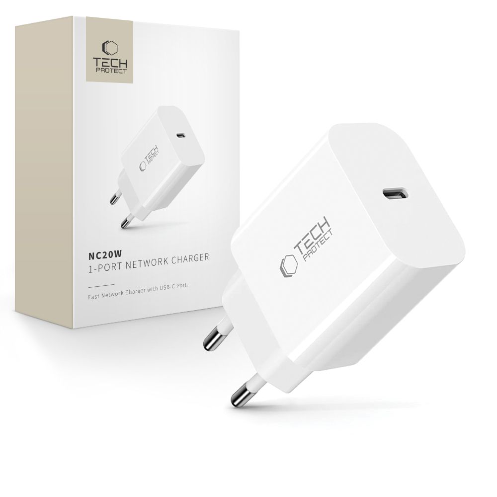 Tech-Protect NC20W sieninis įkroviklis su USB-C jungtimi - baltas