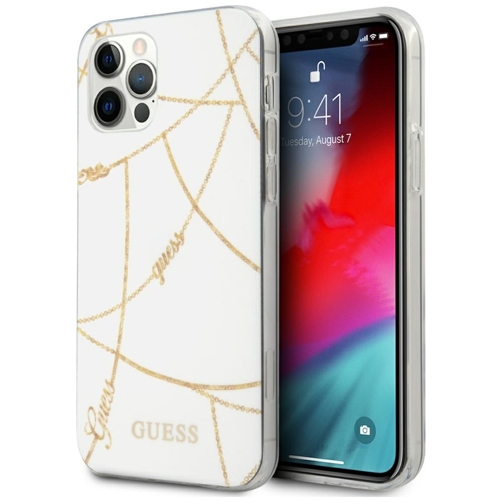 Guess Gold Chain Collection dėklas telefonui iPhone 12 Pro Max 6.7" - balta