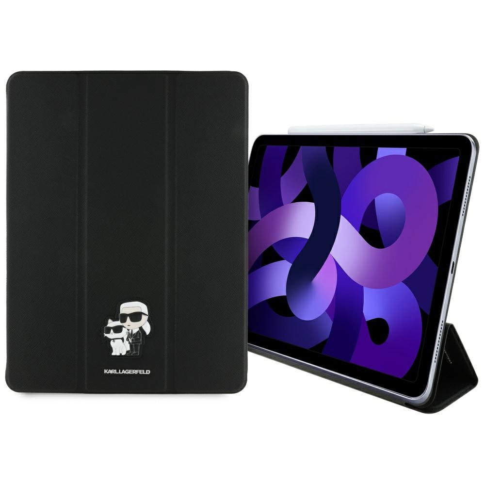 Karl Lagerfeld Saffiano magnetinis Karl & Choupette iPad Air 13" 2024 knygos tipo dėklas - juodas