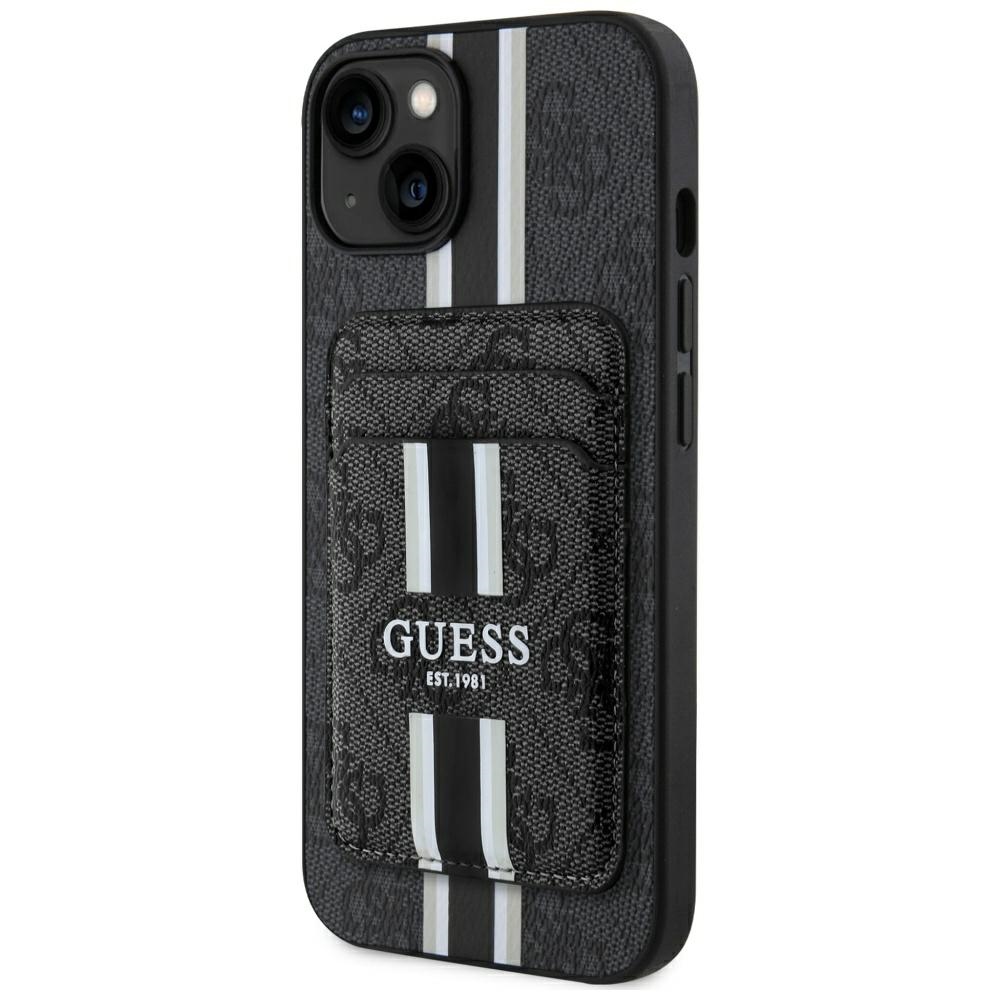 Guess 4G Stripes dėklas su Magnetinė pinigine iPhone 15 - juodas