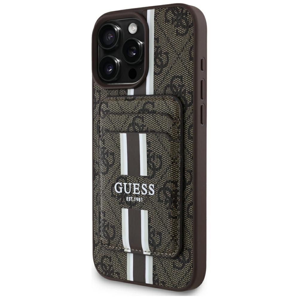 Guess 4G Stripes dėklas su Magnetinė pinigine iPhone 16 Pro Max - rudas