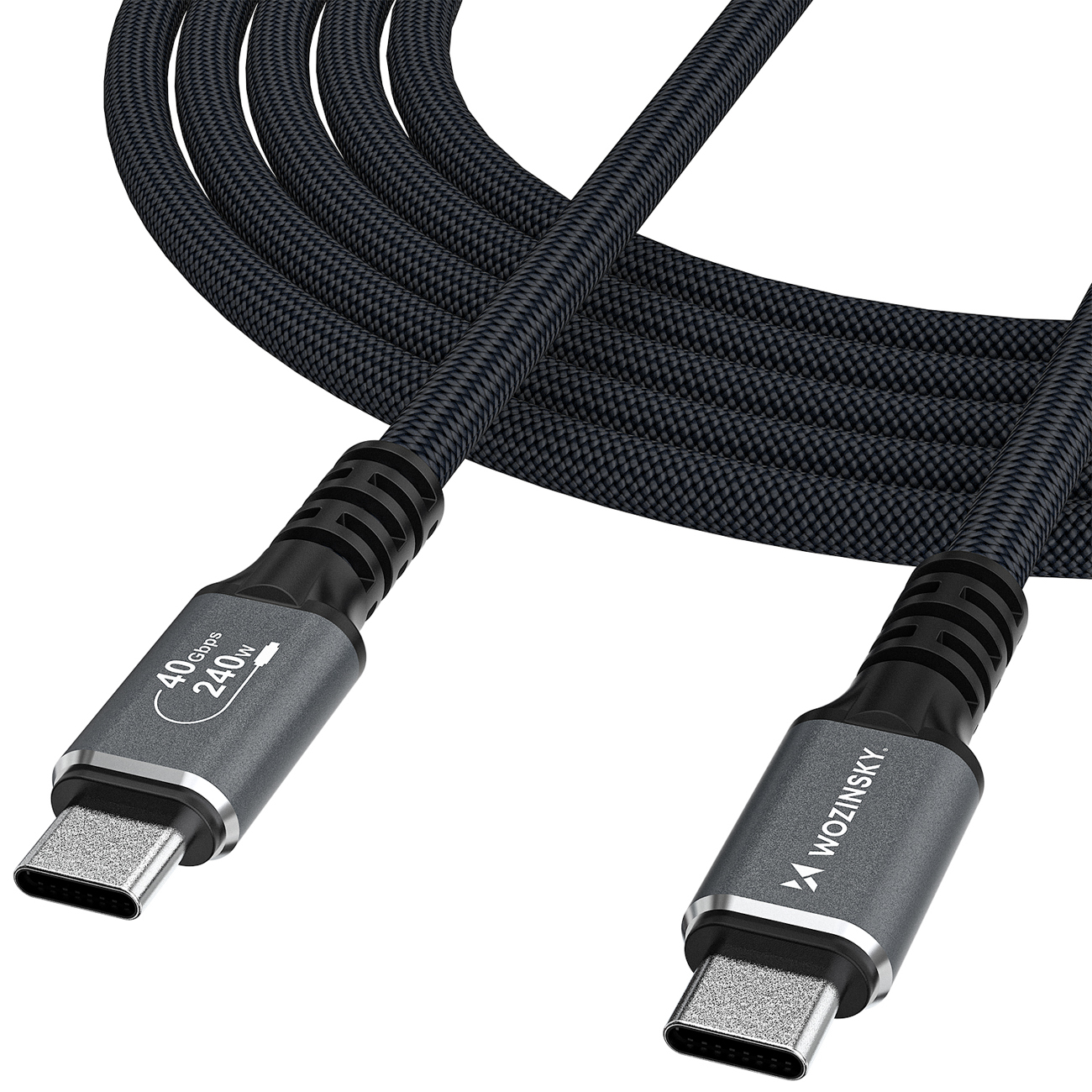 Wozinsky WPS-UY415S USB-C Thunderbolt 4 kabelis 240W 1.5m 4K - juodas