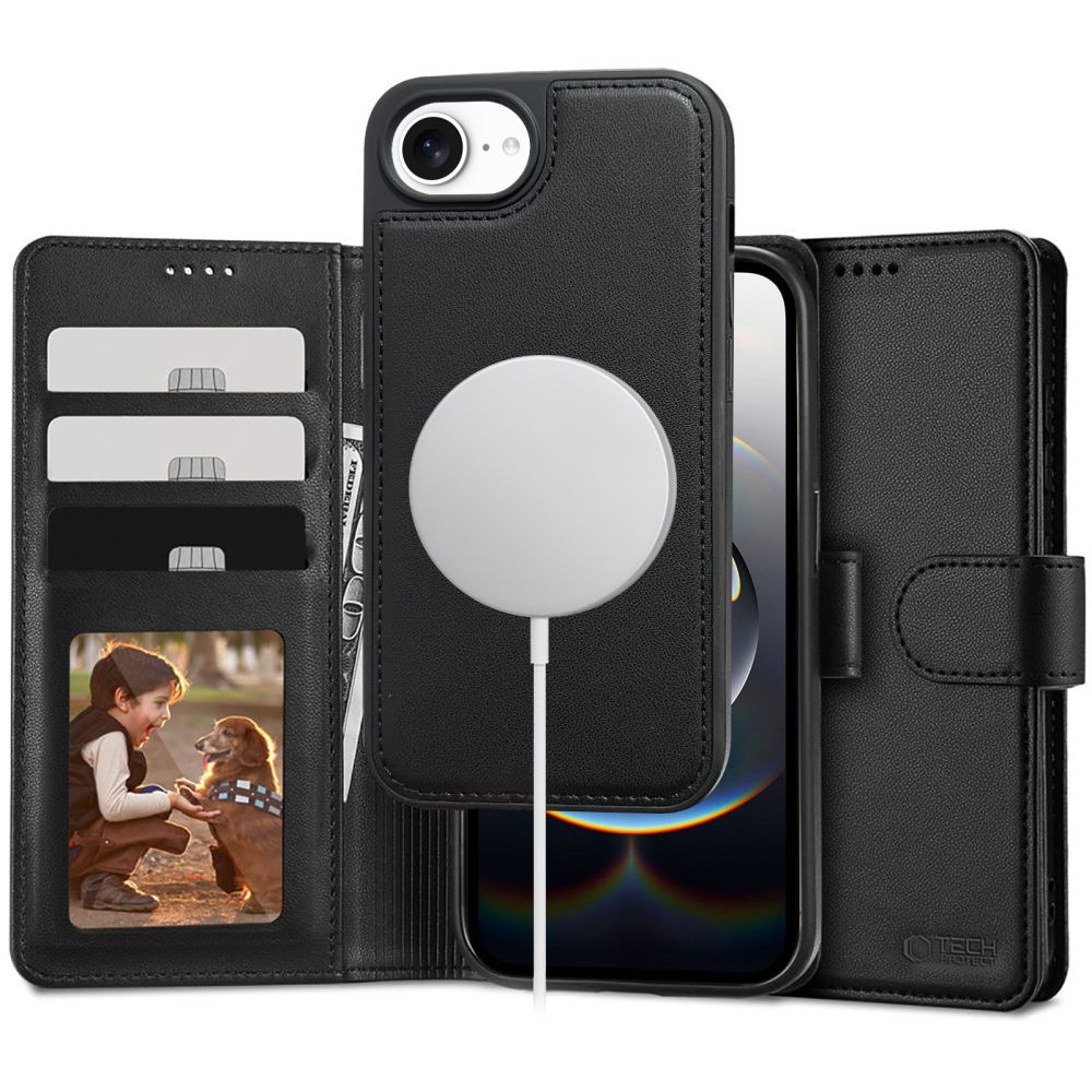 Tech-Protect Wallet MagSafe iPhone 16e dėklas - matinis juodas
