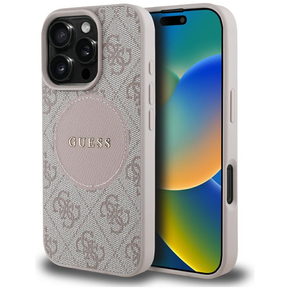 Guess 4G Circle Classic Logo MagSafe iPhone 16 Pro dėklas telefonu - rožinis