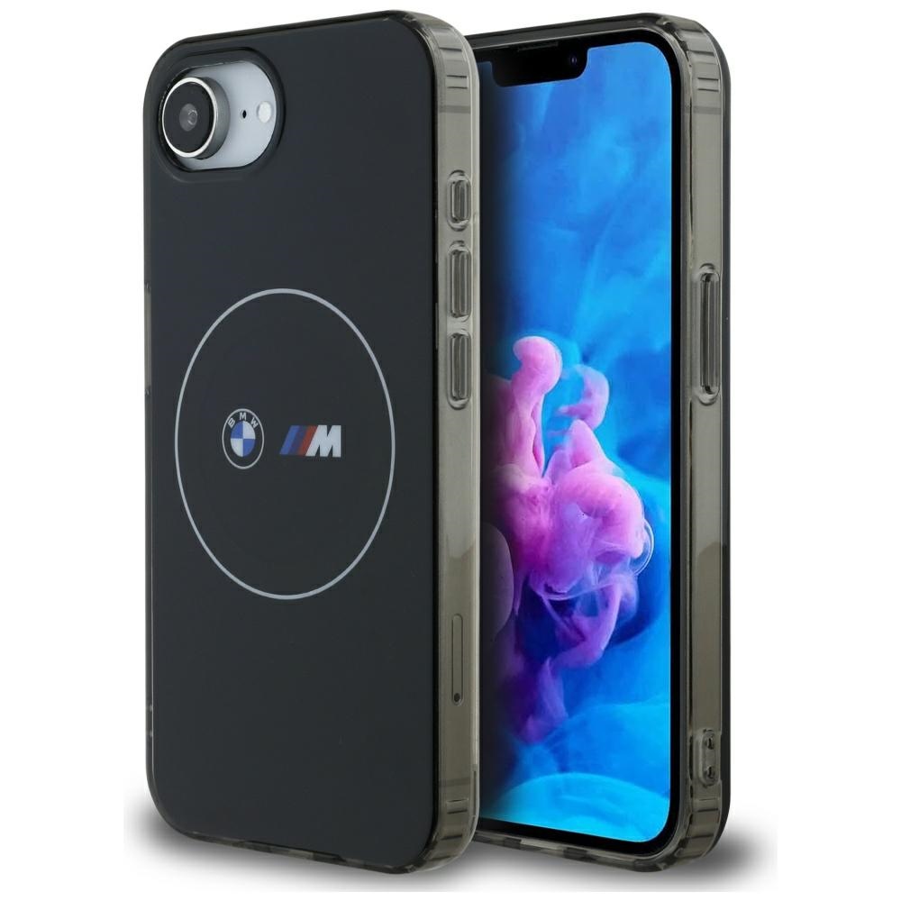 BMW IML Metalinis baltas apskritimas MagSafe iPhone 16e dėklas - juodas