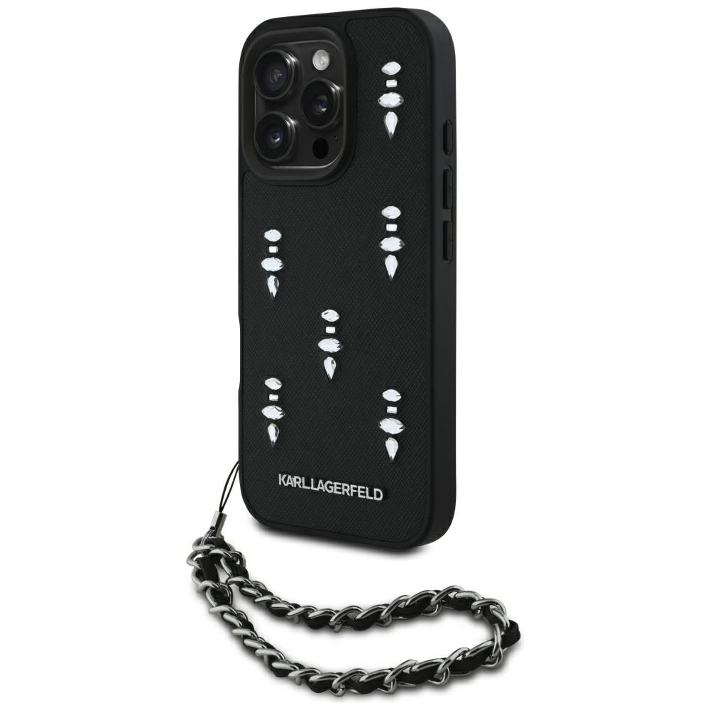 Karl Lagerfeld Saffiano Crystals su grandine dėklas telefonui iPhone 16 Pro Max - juodas