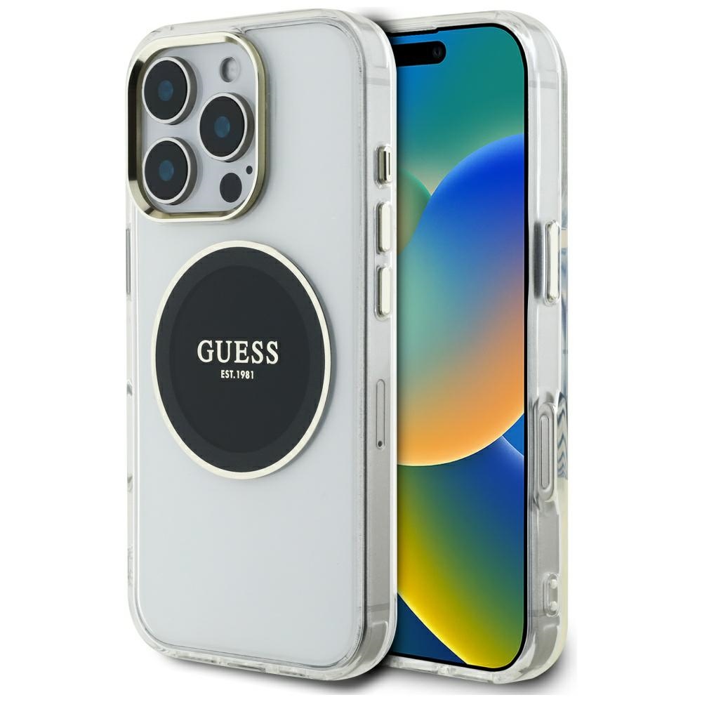 Guess IML Metal Colored Circle Classic Logo Magnetinis dėklas telefonui iPhone 16 Pro - juodas