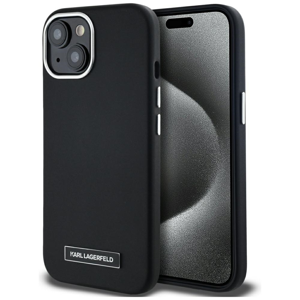 Karl Lagerfeld FW Metal Plate Magnetinis iPhone 15 dėklas - juodas