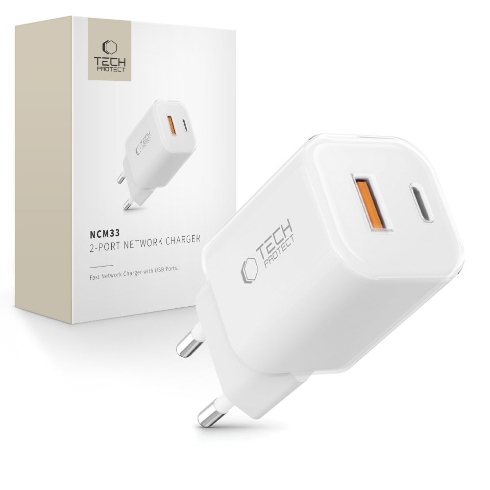 Tech-Protect NCM33W 2 jungčių PD33W/QC3.0 sieninis įkroviklis - baltas