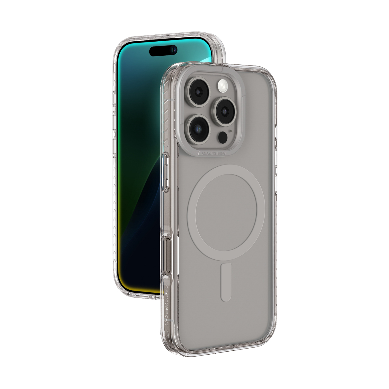 AmazingThing Titan Pro Mag dėklas su magnetiniu žiedu iPhone 16 Pro - pilkas