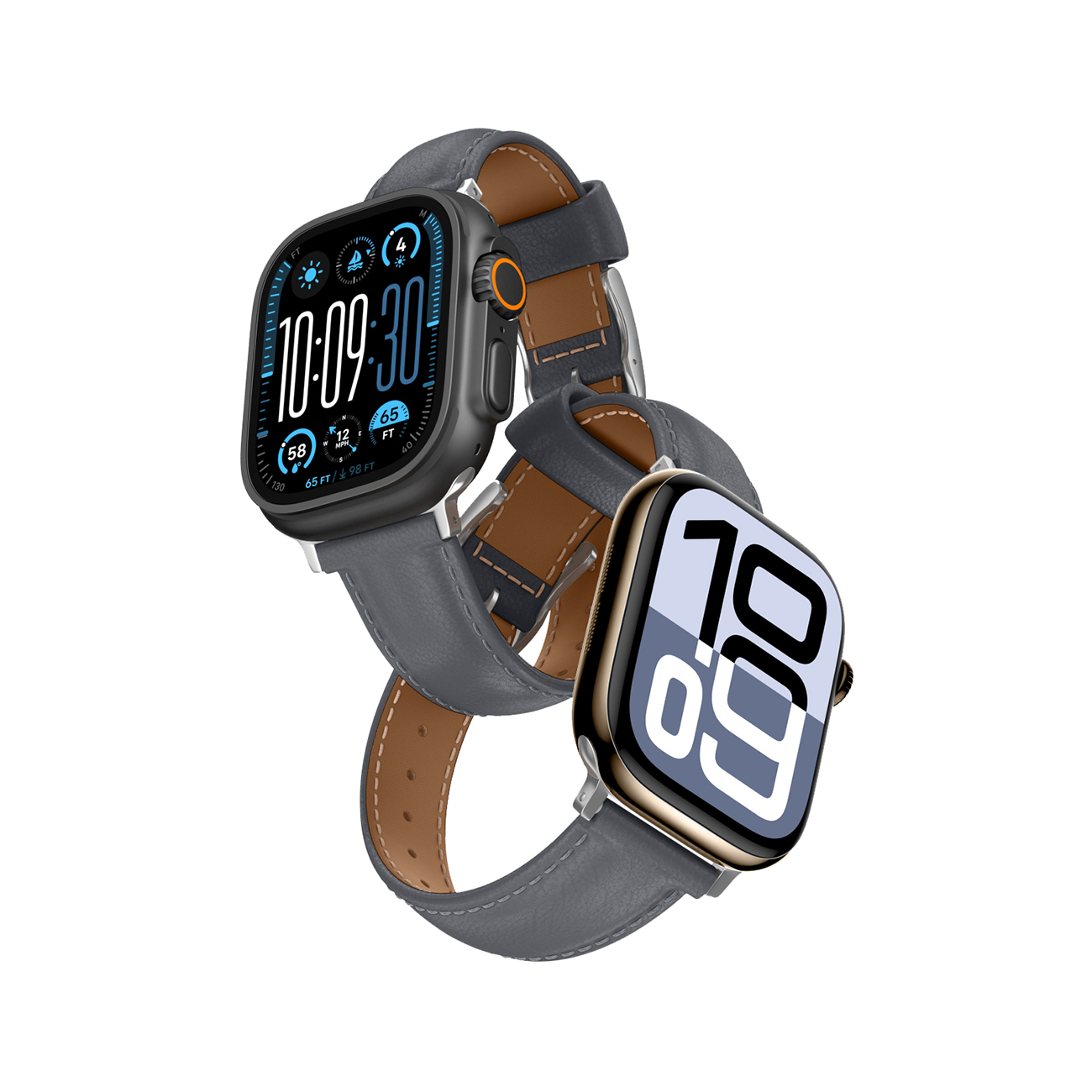 AmazingThing Klasikinis odinis dirželis laikrodžiui Apple Watch 45 / 46 / 49 mm - pilkas