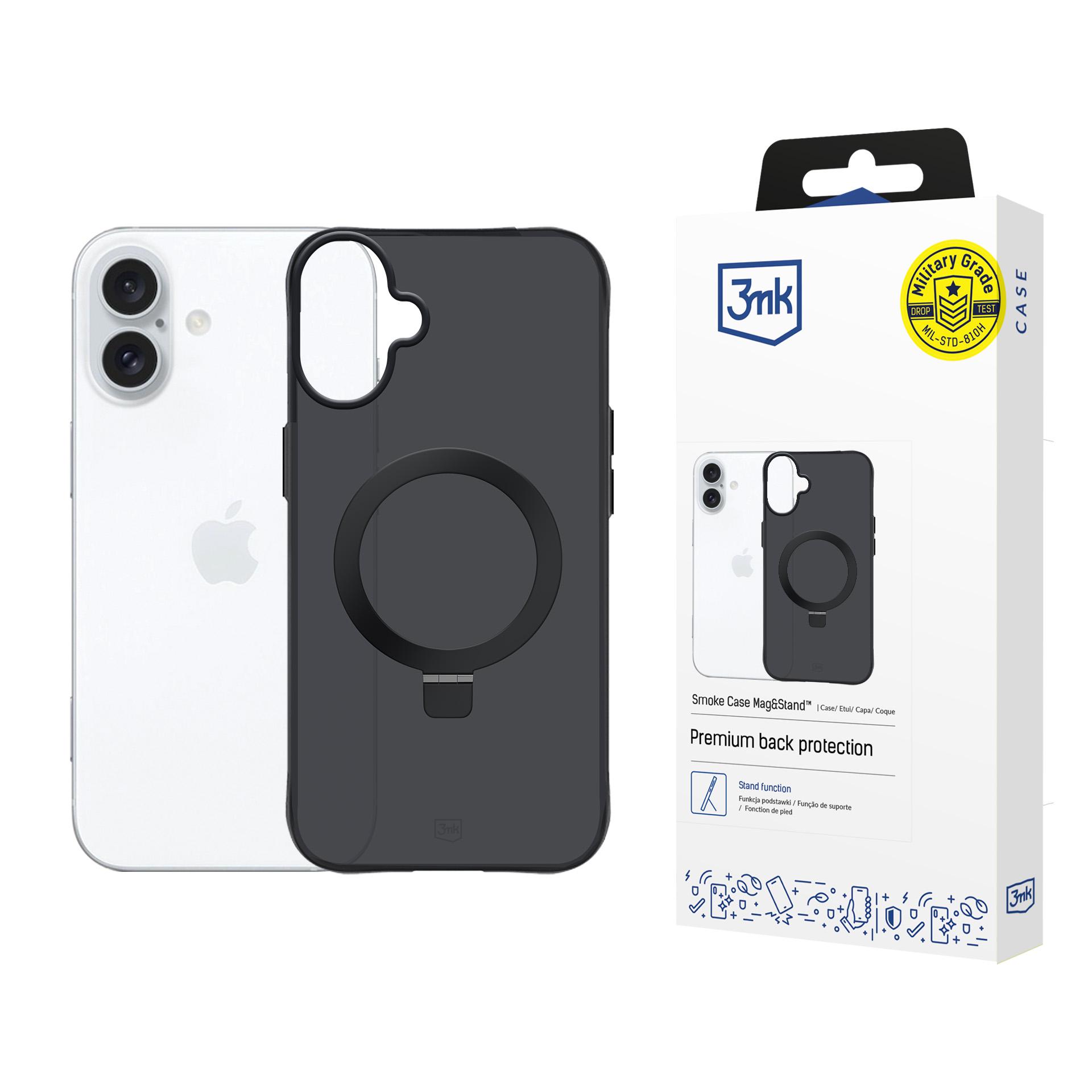 3mk Smoke magnetinis dėklas su stovu iPhone 17 telefonui - juodas