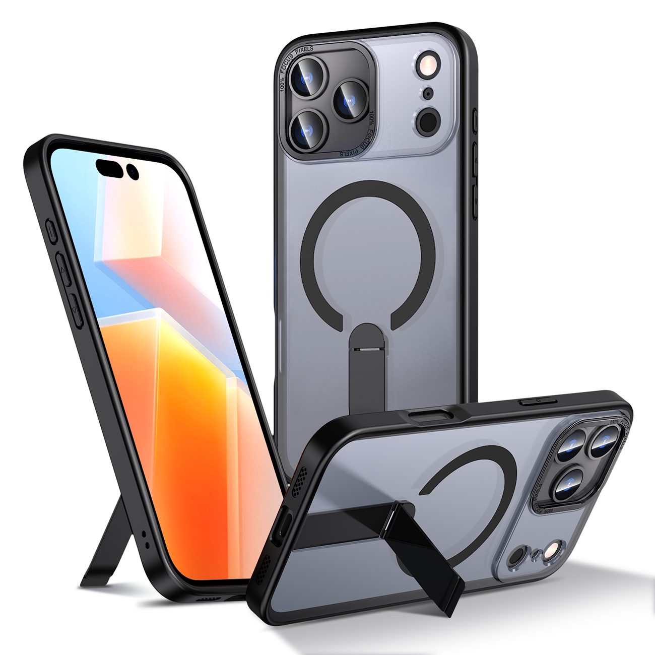 Hybrid Armor X dėklas telefonui iPhone 17 Pro Max su stovu, suderinamas su MagSafe - juodas