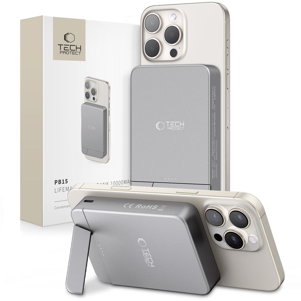 Išorinė baterija Tech-Protect PB14 LifeMag MagSafe 10000 mAh - pilka