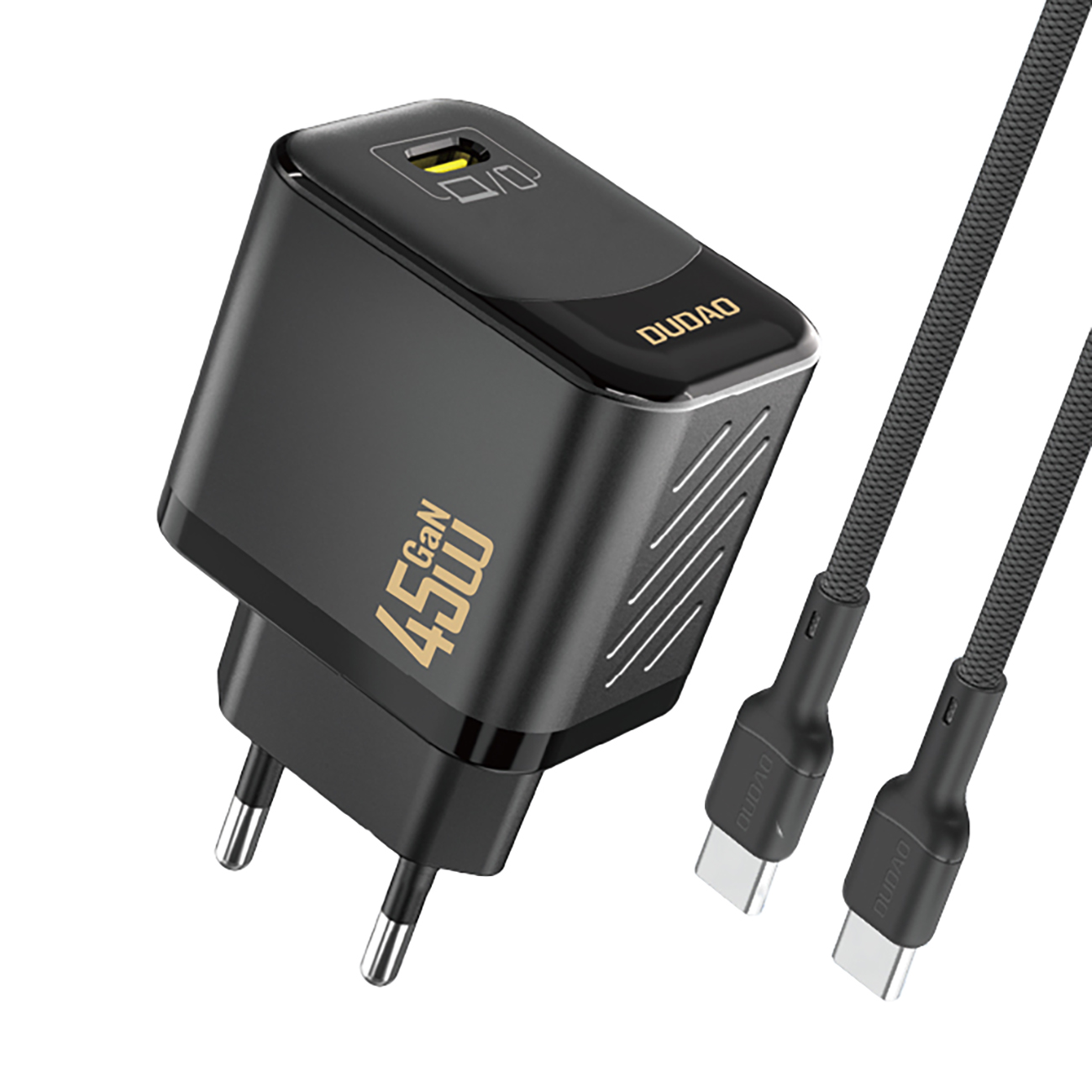 Dudao A28C 45W GaN sieninis įkroviklis + USB-C kabelis - juodas