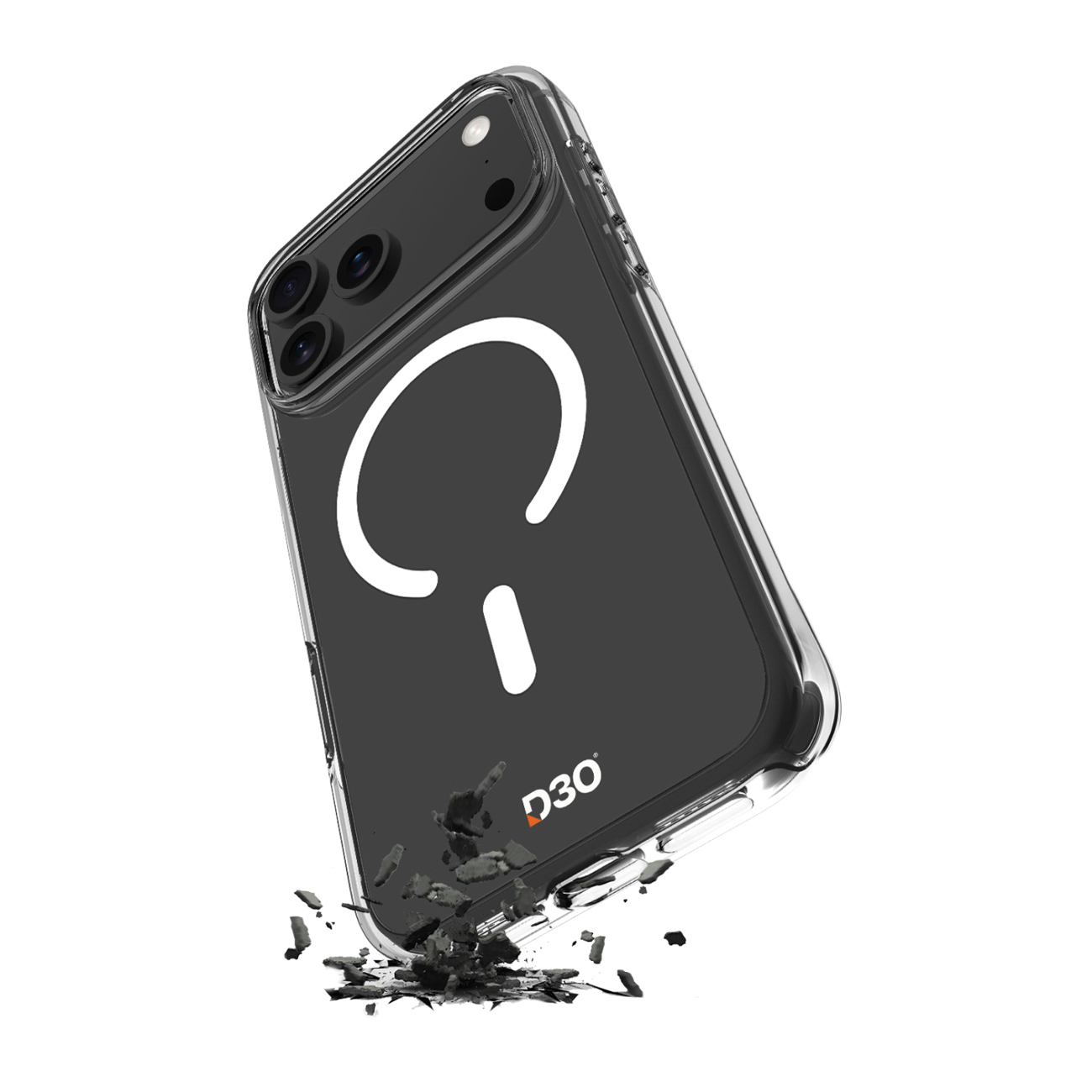Puro Impact skaidrus D3O TPU+PC magnetinis dėklas telefonui iPhone 17 Pro Max - permatomas