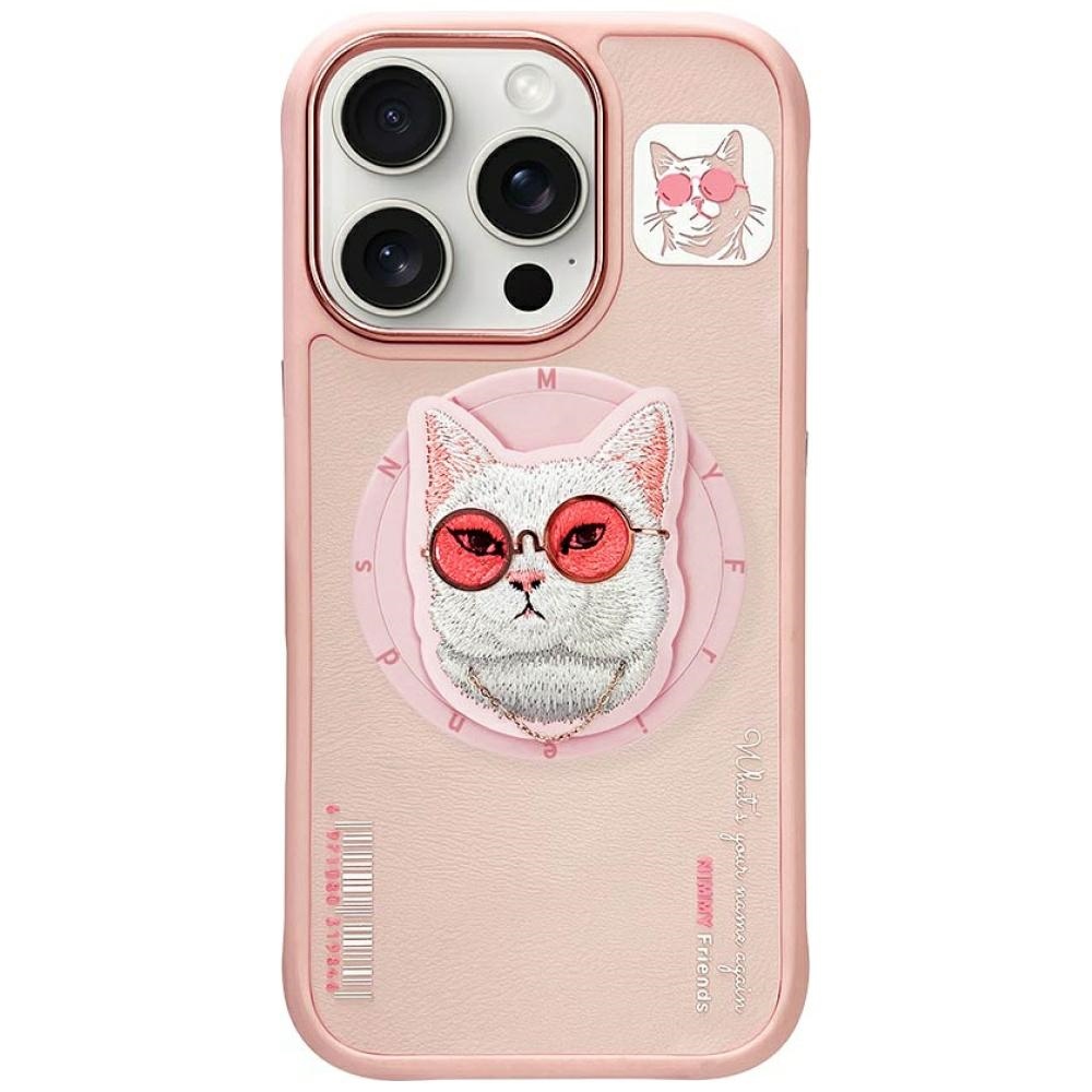AmazingThing Nimmy Glasses Cool Cat MagSafe dėklas telefonui iPhone 16 Pro – rožinis