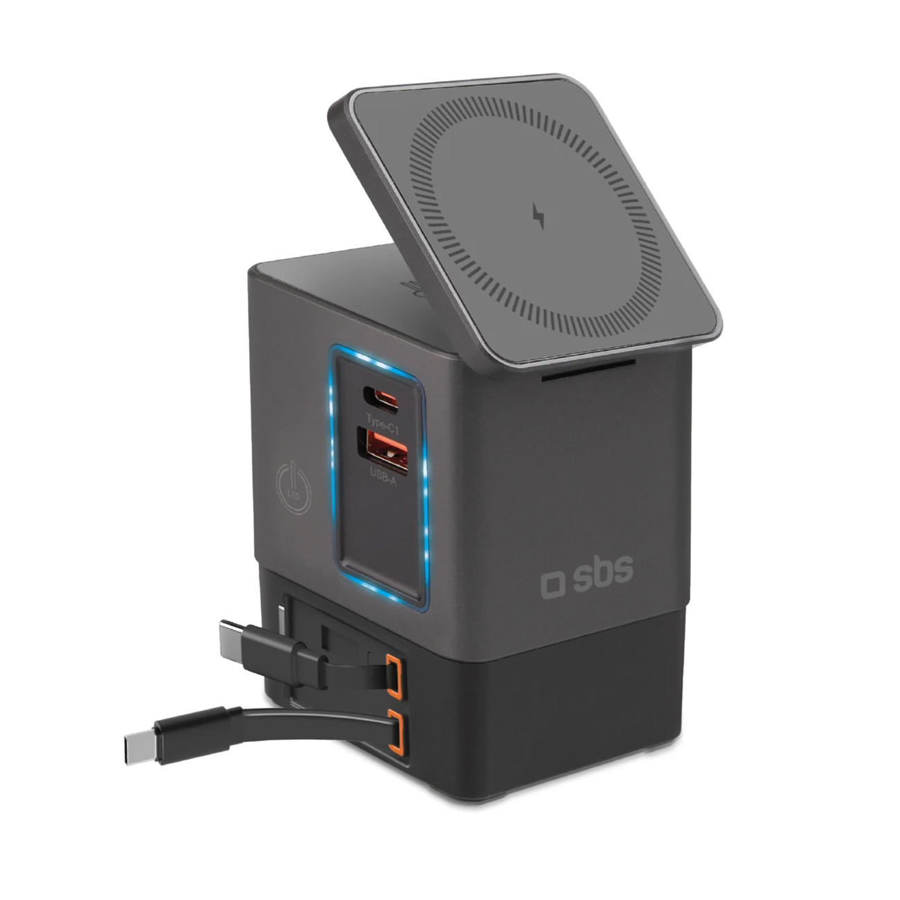 SBS Power Dock 6-in-1 su MagSafe, stovu ir USB-C kabeliais 65W – juodas