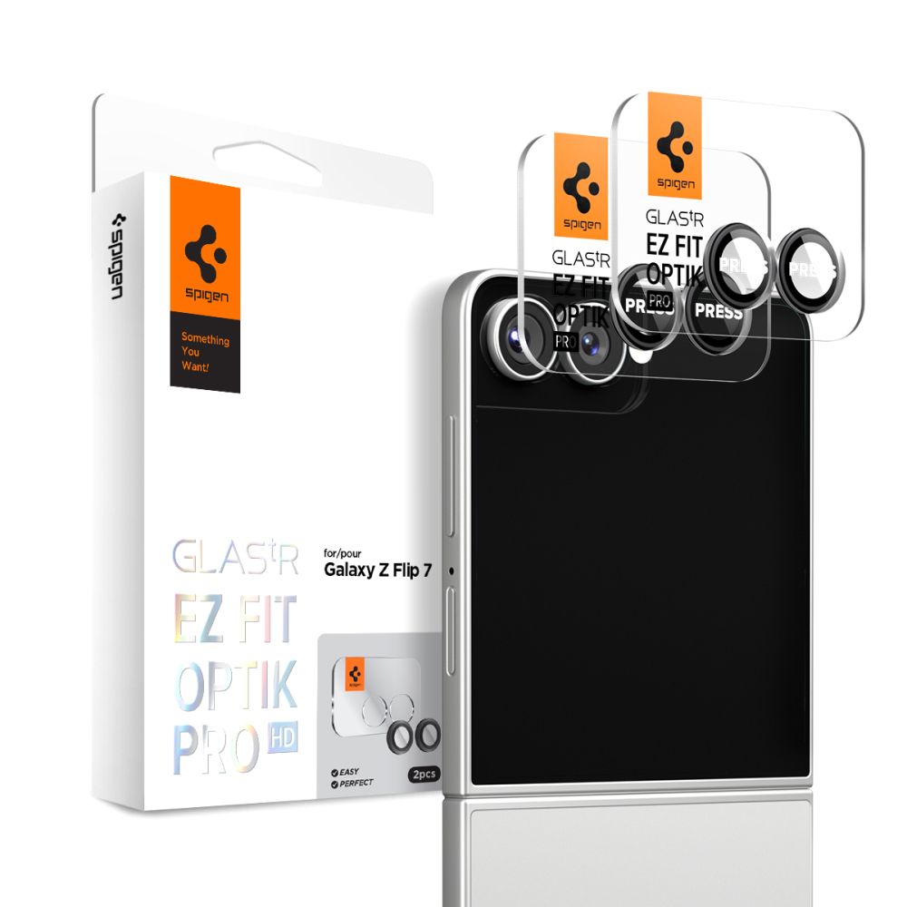 Spigen Optik Pro HD Glas.TR EZ Fit 2 rinkinys Kameros apsauga Samsung Galaxy Z Flip 7 - juodas