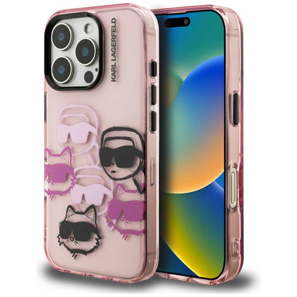 Karl Lagerfeld IML Multi K&C galvos raštas dėklas telefonui iPhone 16 Pro Max - rožinė