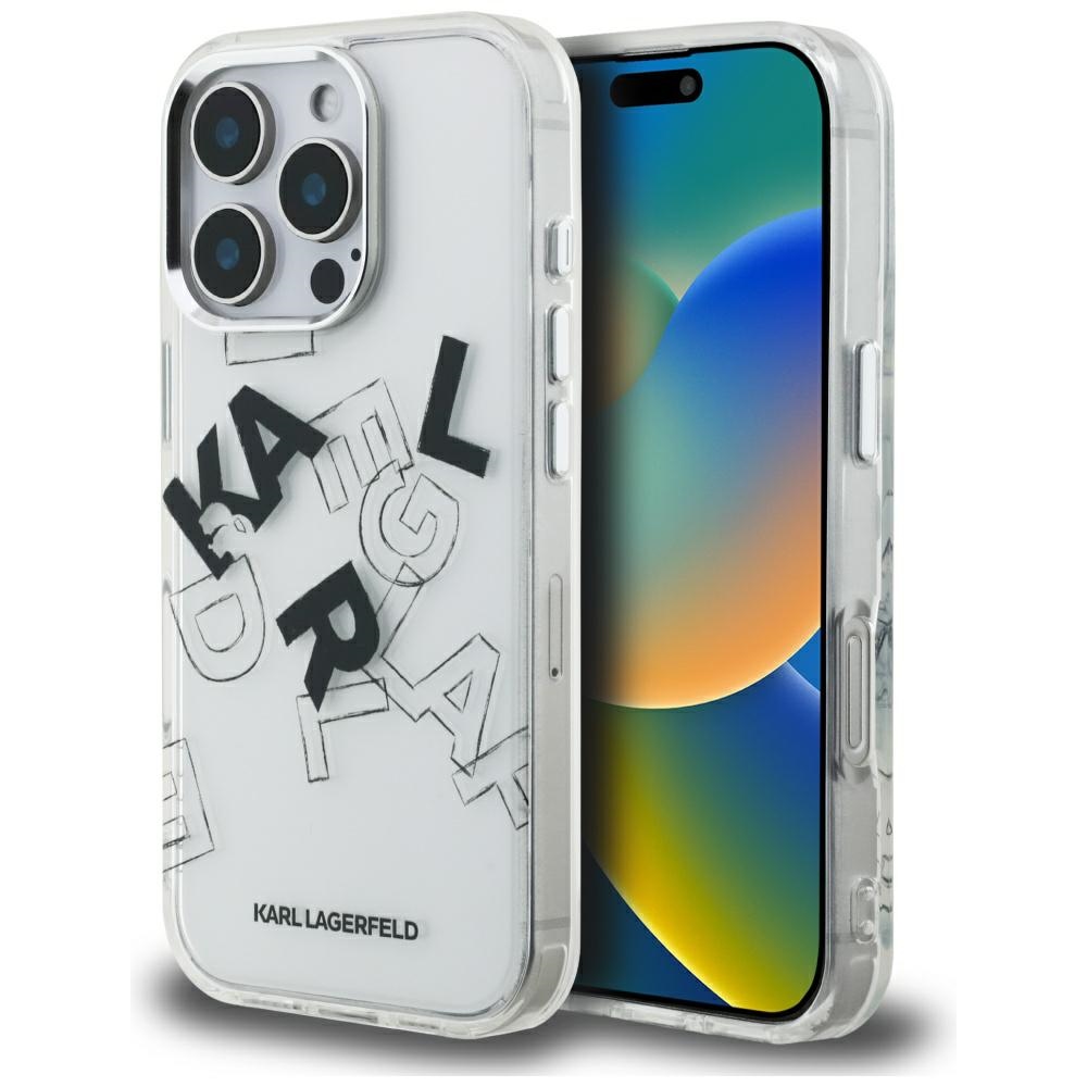 Karl Lagerfeld IML eskizuota grafika dėklas telefonui iPhone 16 Pro - skaidrus