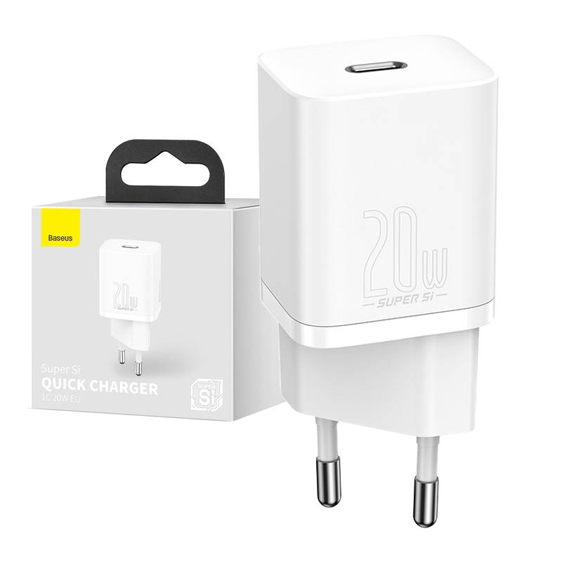Baseus Super Si 20W USB-C įkroviklis, baltas (CCSUP-B02)
