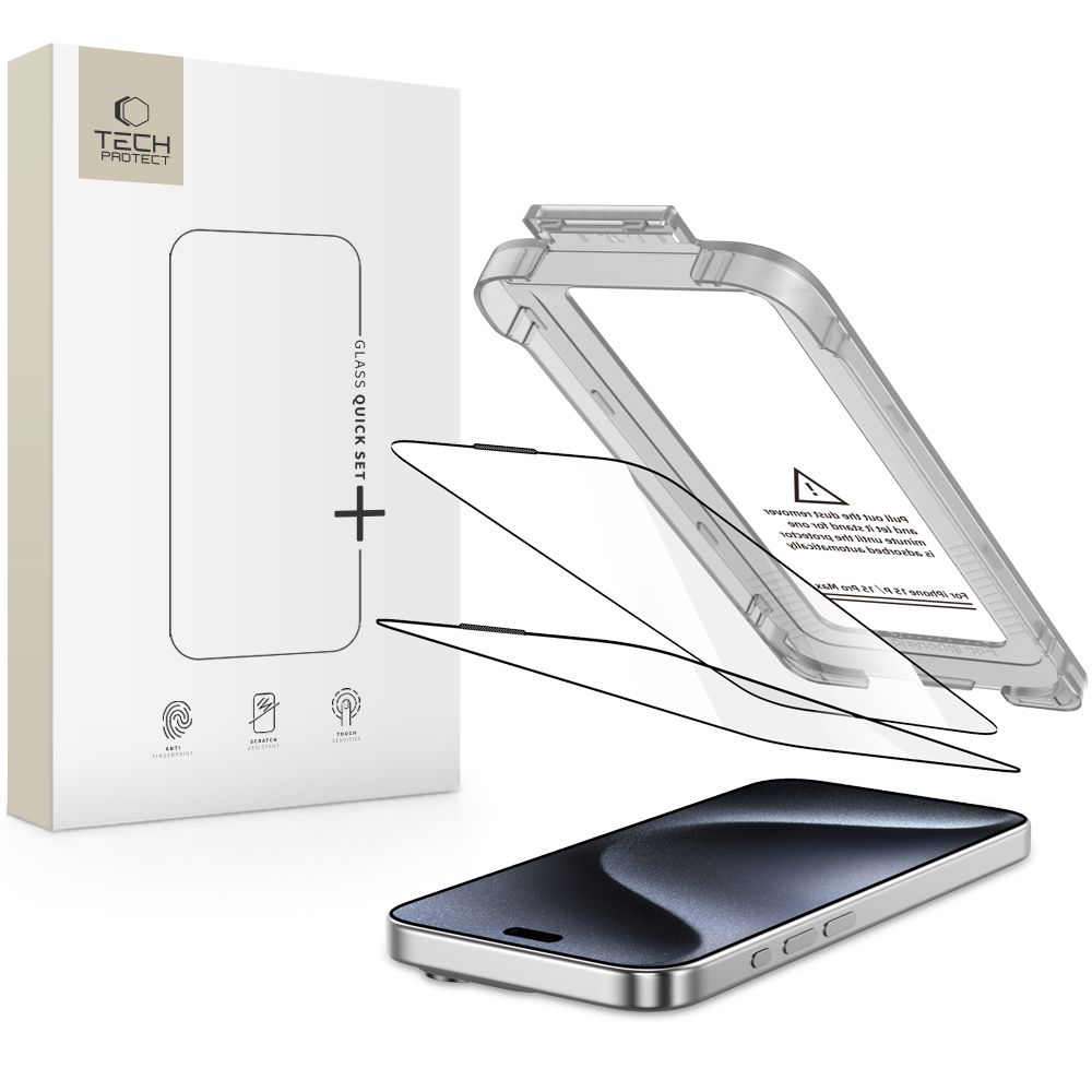 Tech-Protect Quick Set+ 2-jų rinkinys grūdintas stiklas iPhone 15 Pro - juodas